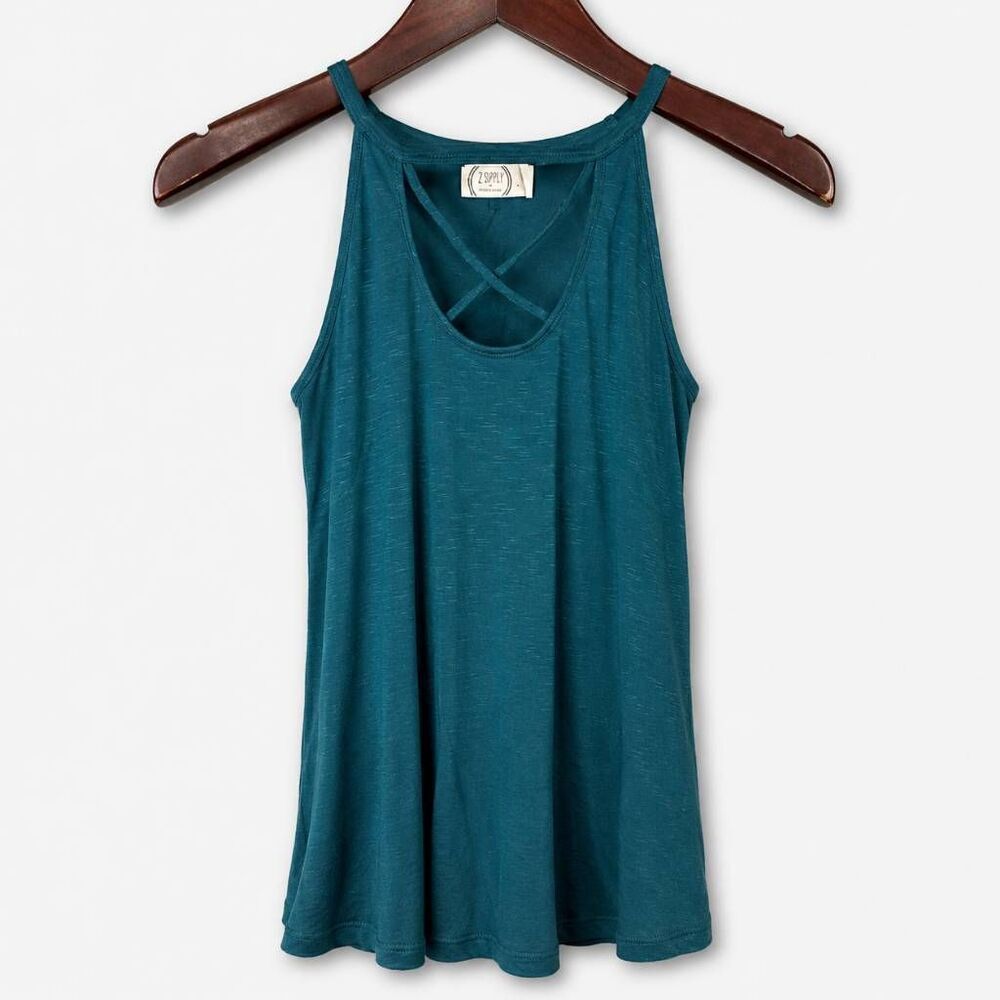 Maurices 24/7 Teal Criss Cross Tank Top Small